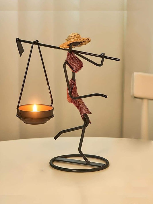 Unique Metal Sculpture of a Farmer Carrying a Lantern